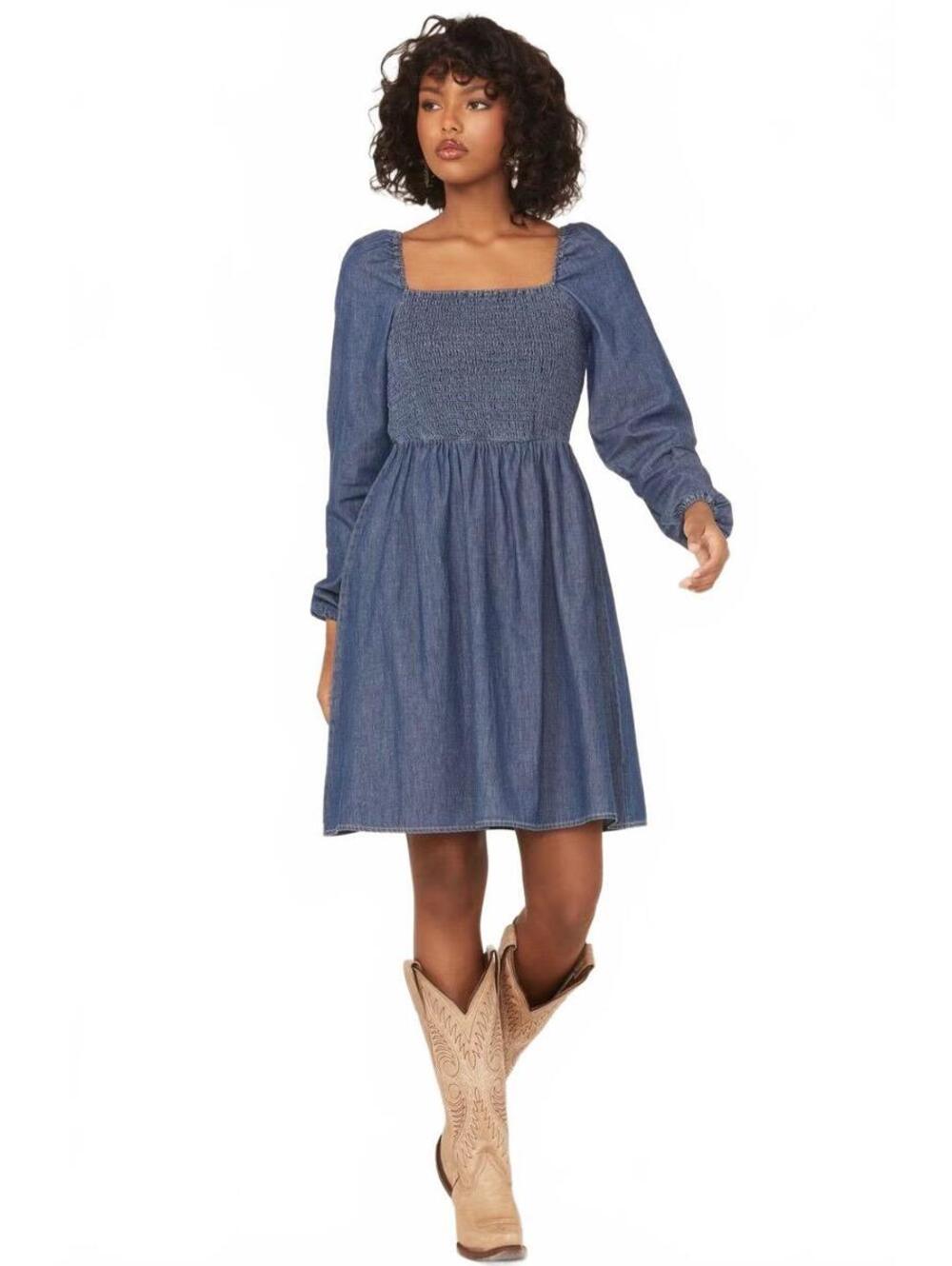 NWOT Wrangler Denim Mini Dress Womens XL Long Sleeve Coastal Cowgirl Western